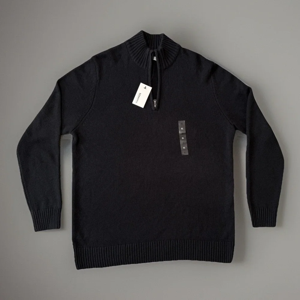 NWT Sonoma Quarter Zip Black Sweater Mens Size XL